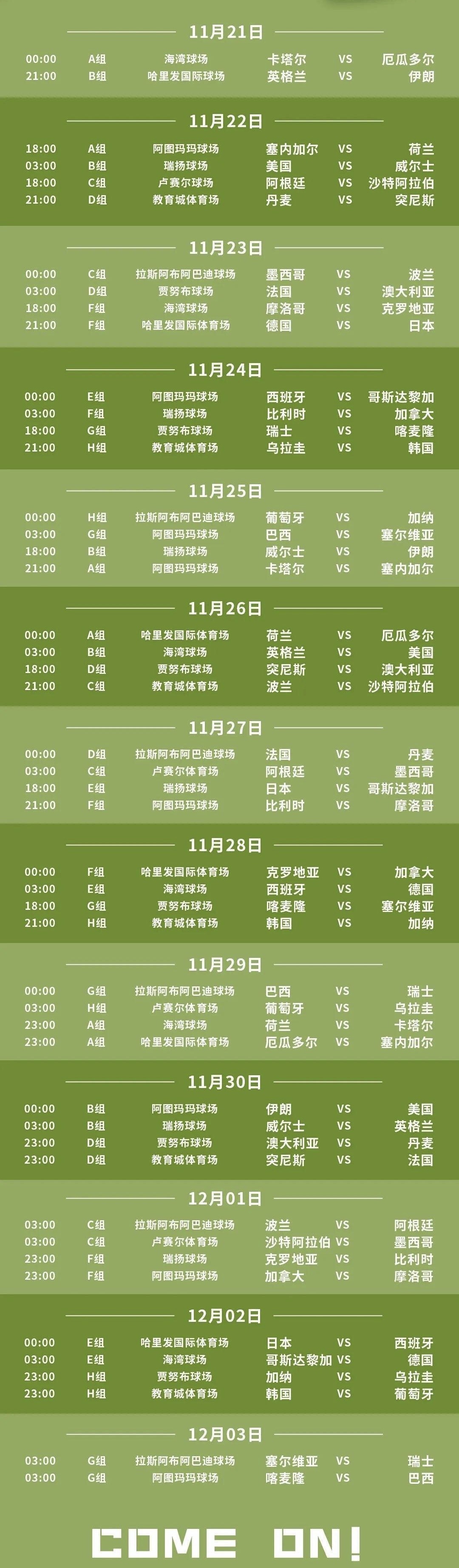 世界杯2022赛程表最新，今晚揭幕战直播在哪看？-第1张图片-ZBLOG